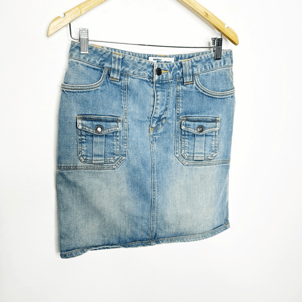 VTG 00s y2k DENIM CARGO SKIRT Light blue jean stretch blend womens size 4 - Picture 2 of 6